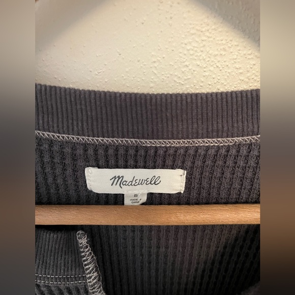 Madewell Waffle Split Neck Crop T-Shirt Thermal Top - S - Picture 3 of 5